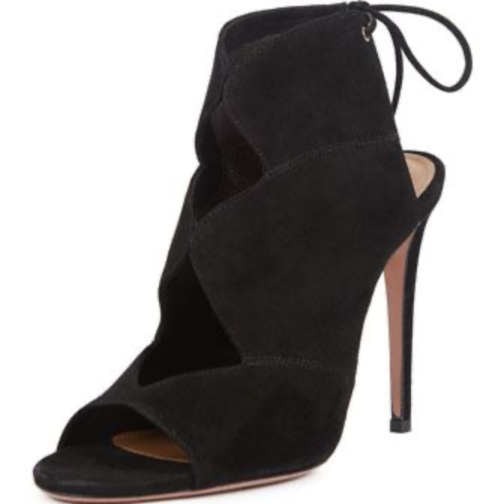AQUAZZURA Pasadena Black Suede Heel Sandals - Size 39